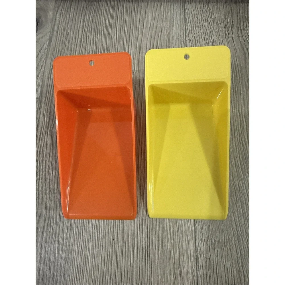 Vintage Tupperware Orange & Yellow Wedge Canister Scoop Flour 1452-5 & 1452-4